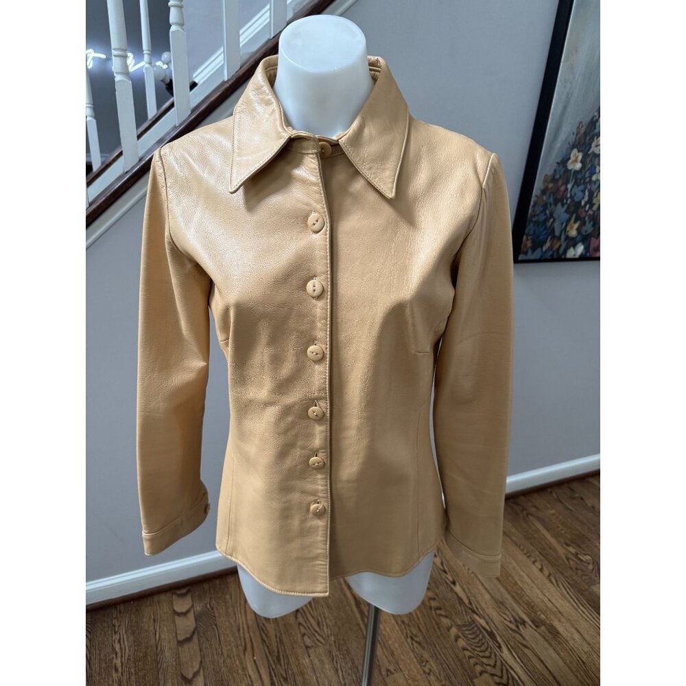 Vintage Neto Leather Button Down Jacket Tan Size 6